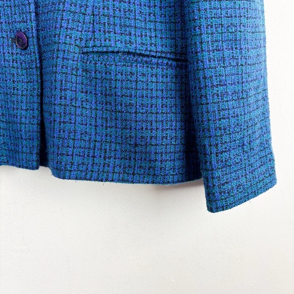 Vintage 90s Leslie Fay Blue Tweed Blazer Sz 18 - Picture 6 of 12